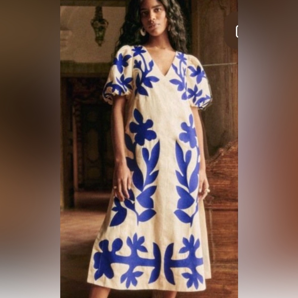 Sezane Osiris dress in blue / cream